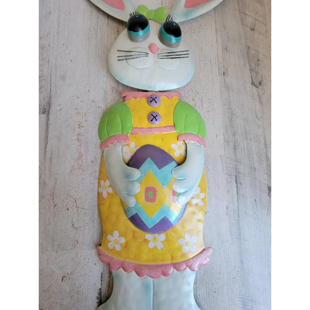 Easter large metal rabbit egg bunny girl lawn unique home bow spring floral